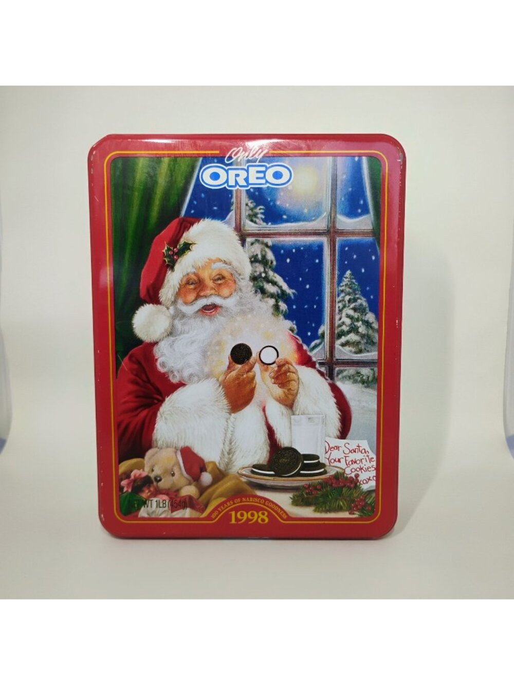 Vintage Oreo Cookie Tin Canister Santa Claus 100 Years Nabisco Goodness 1998